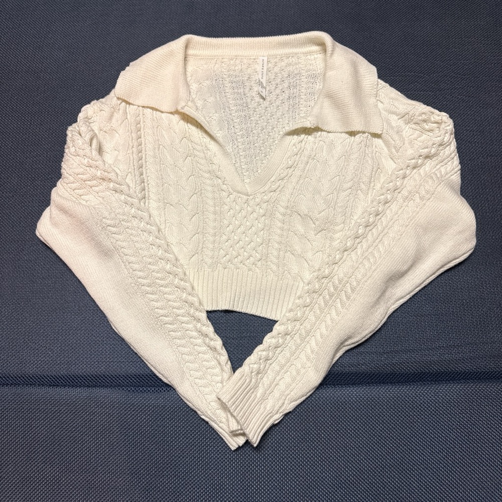 Altar'd State Cream V-Neck Cable Knit Sweater
